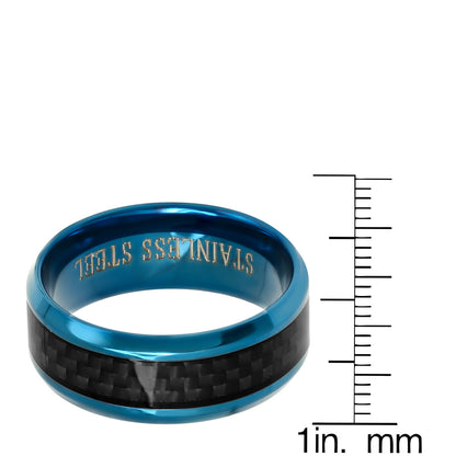 Blue IP Stainless Steel and Black Carbon Fiber Inlay Ring