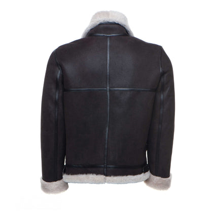 Hamptons Classic Brown Bomber Aviator Shearling Jacket with Collar Belt