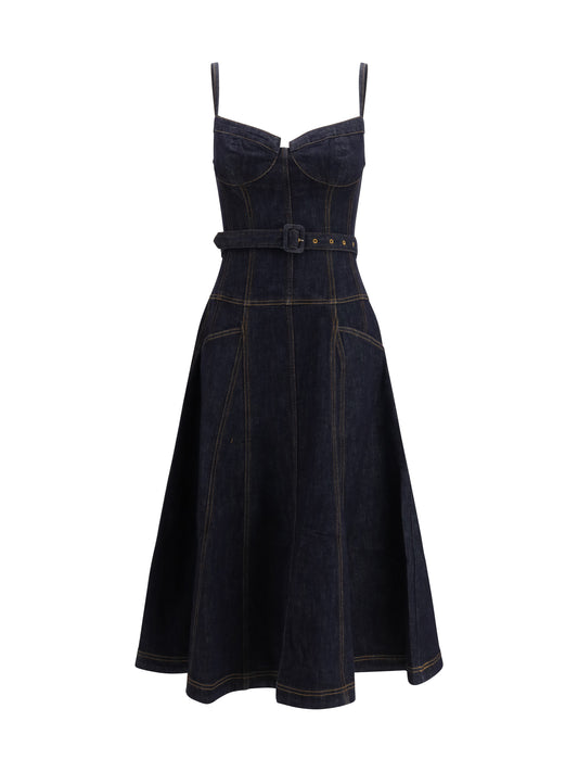 Dress Denim Flared Midi Blue