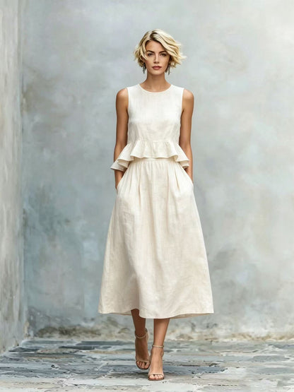 Women's Sleeveless High-Waist Ruffle Trim Maxi Dress