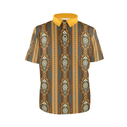Baha Ranch Brown Gold Aztec Polo Shirt
