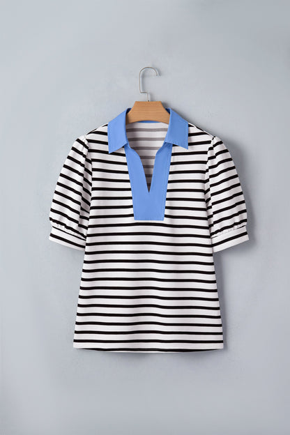 Threaded Pear Lina Block Polo Collar Blouse