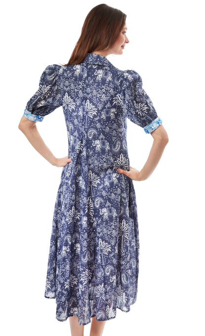 Montauk Dress Navy Elephants And Palm Trees