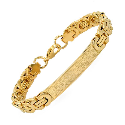 18K Gold Plated Stainless Steel Byzantine Link Our Father English Prayer Id Bracelet