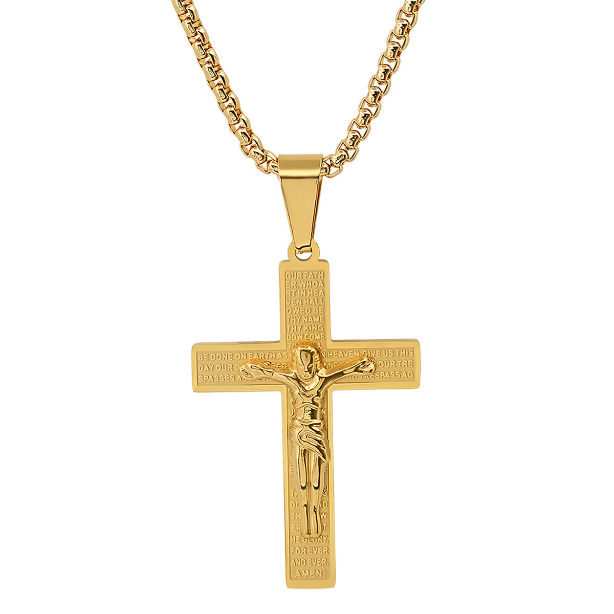 18K Gold Plated Stainless Steel Our Father Prayer Cross Pendant
