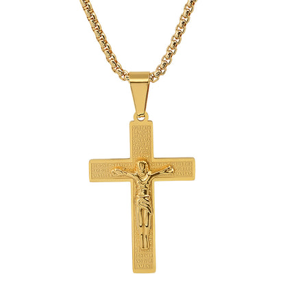 18K Gold Plated Stainless Steel Our Father Prayer Cross Pendant