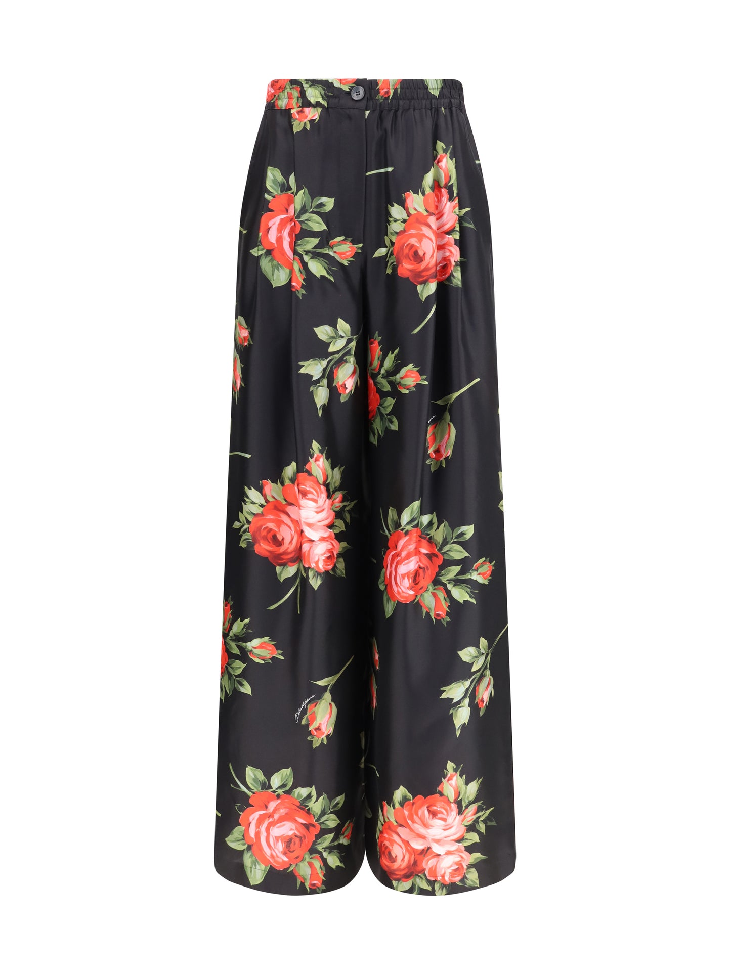 Wide-Leg Silk Pants Rose Bouquet