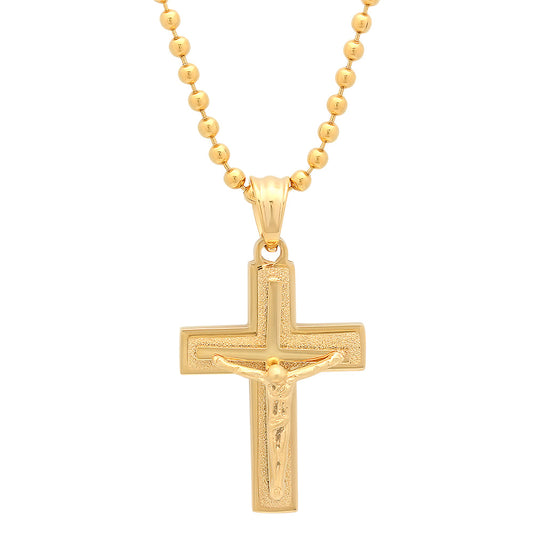 Stainless Steel Triple Cross Pendant With Crucifix