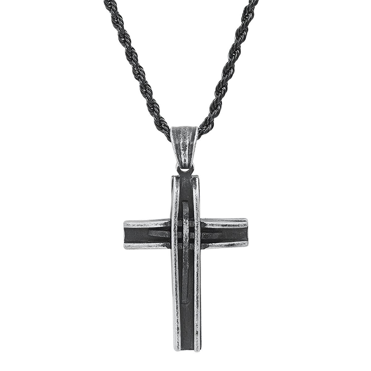 Oxidized Vintage Accent Cut Cross Necklace