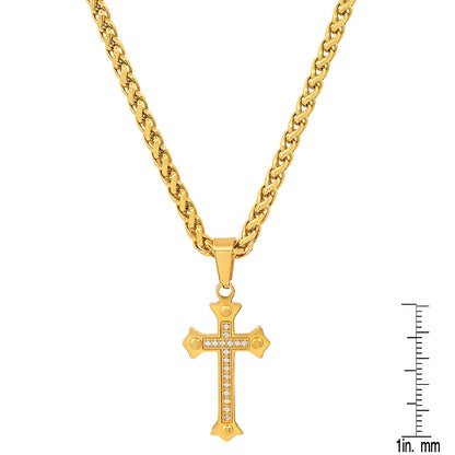 18K Gold Plated Stainless Steel And Simulated Diamonds Cross Pendant