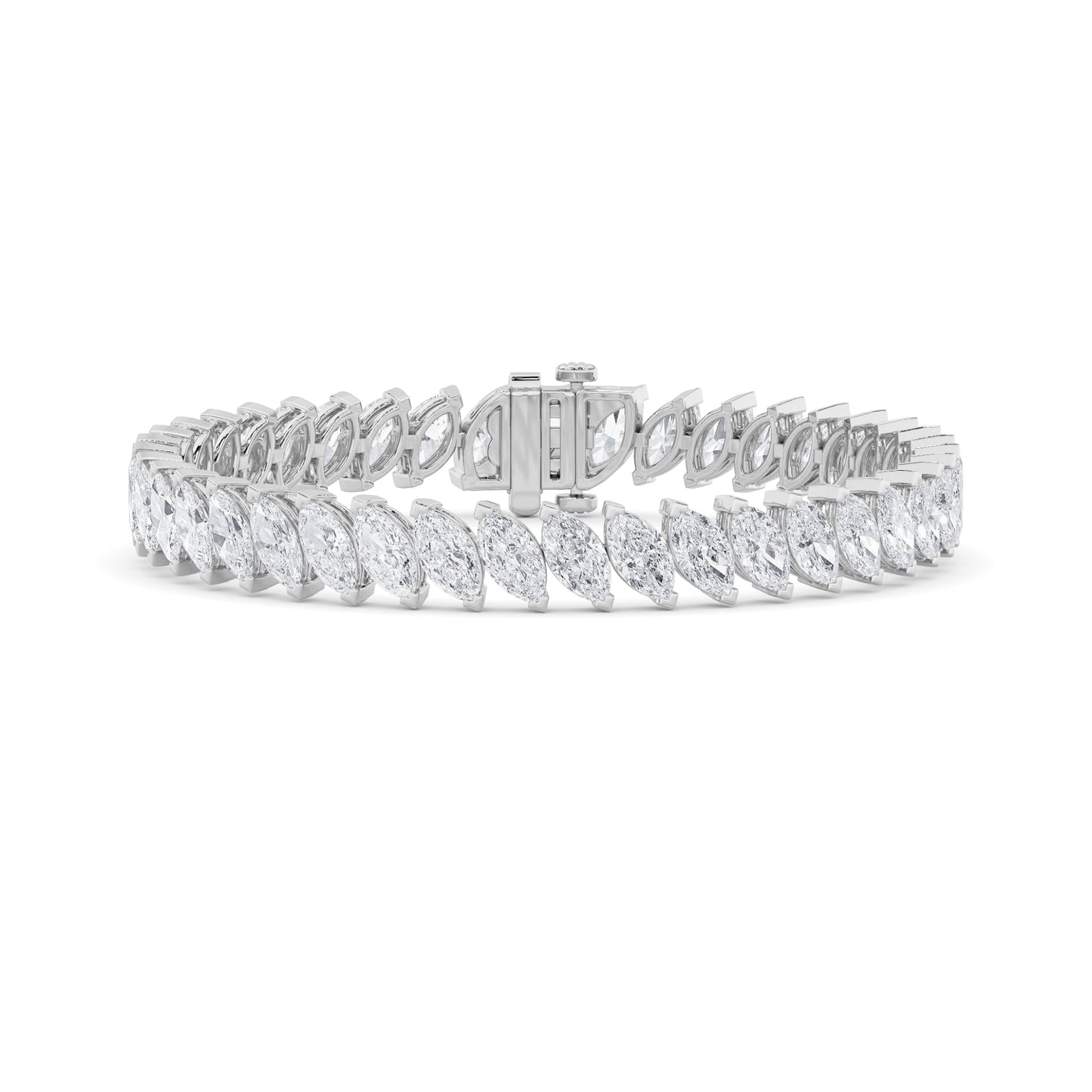 16.5 Ctw Marquise (F/VS) Lab Grown Diamond Prong 14K White Gold Angled Line Tennis Bracelet