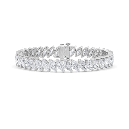 16.5 Ctw Marquise (F/VS) Lab Grown Diamond Prong 14K White Gold Angled Line Tennis Bracelet
