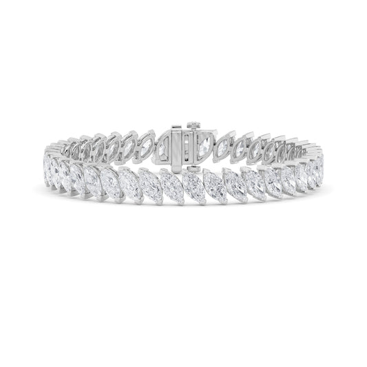 16.5 Ctw Marquise (F/VS) Lab Grown Diamond Prong 14K White Gold Angled Line Tennis Bracelet