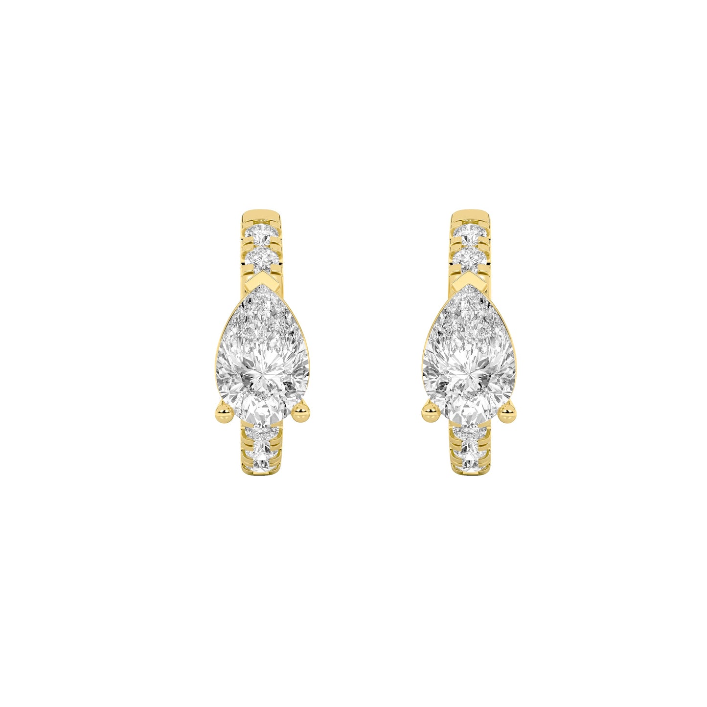 1.5Cttw Pear Shaped Lab Grown Diamond (F/VS) Solitare Accent Huggie Earrings in 14K Gold