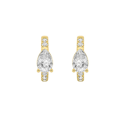 1.5Cttw Pear Shaped Lab Grown Diamond (F/VS) Solitare Accent Huggie Earrings in 14K Gold