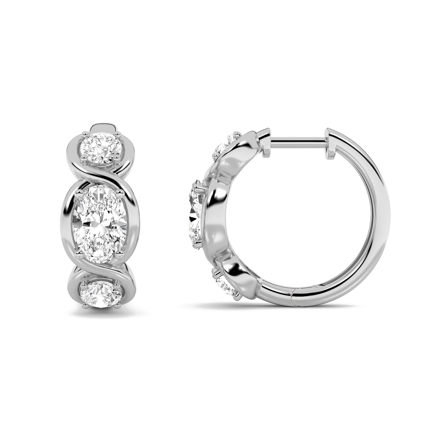 2.5Cttw Oval Shaped Lab Grown Diamond (F/VS) ThreeStone Huggie Earrings in 14K Gold