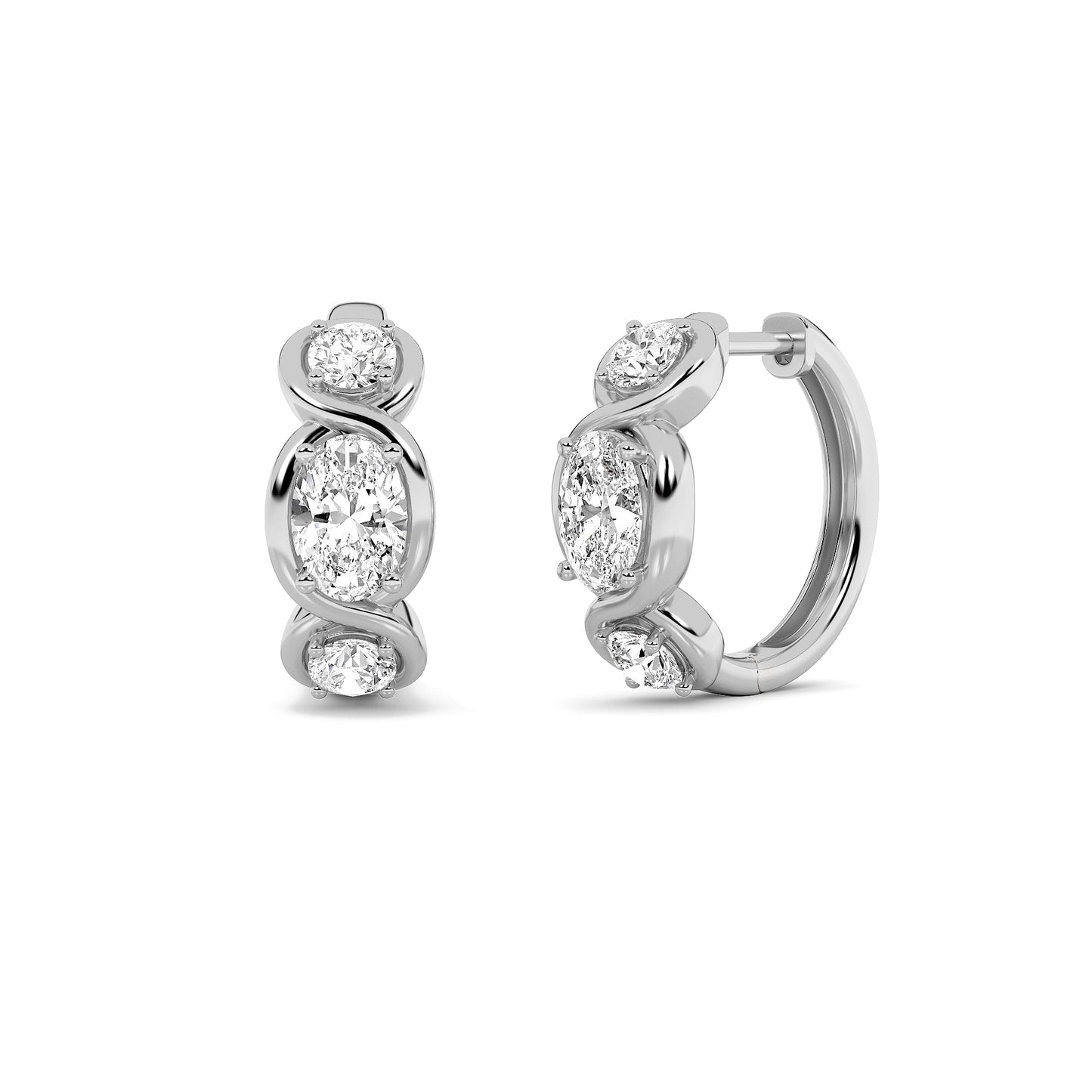 2.5Cttw Oval Shaped Lab Grown Diamond (F/VS) ThreeStone Huggie Earrings in 14K Gold