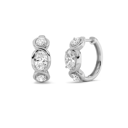 2.5Cttw Oval Shaped Lab Grown Diamond (F/VS) ThreeStone Huggie Earrings in 14K Gold