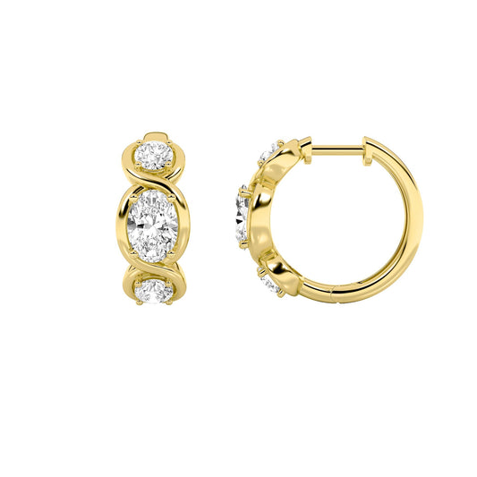 2.5Cttw Oval Shaped Lab Grown Diamond (F/VS) ThreeStone Huggie Earrings in 14K Gold
