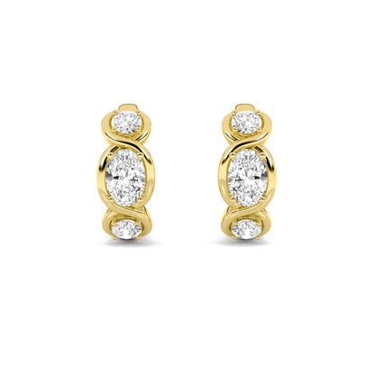 2.5Cttw Oval Shaped Lab Grown Diamond (F/VS) ThreeStone Huggie Earrings in 14K Gold
