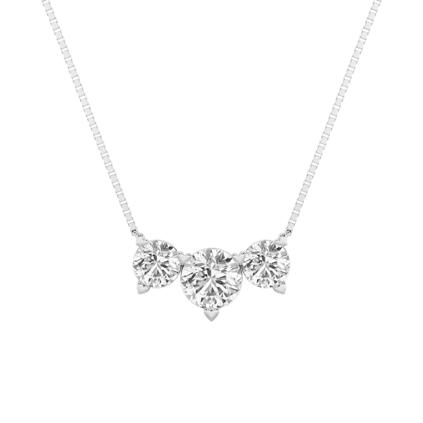 2 Ct Round (F/VS) Lab Grown Diamond Prong 14K White Gold Three-Stone Past Present Future Pendant Necklace