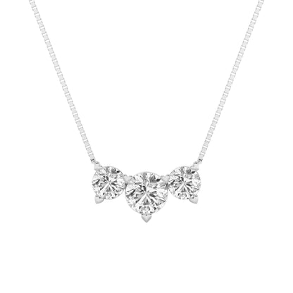 2 Ct Round (F/VS) Lab Grown Diamond Prong 14K White Gold Three-Stone Past Present Future Pendant Necklace