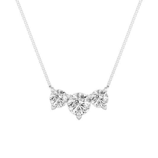 2 Ct Round (F/VS) Lab Grown Diamond Prong 14K White Gold Three-Stone Past Present Future Pendant Necklace