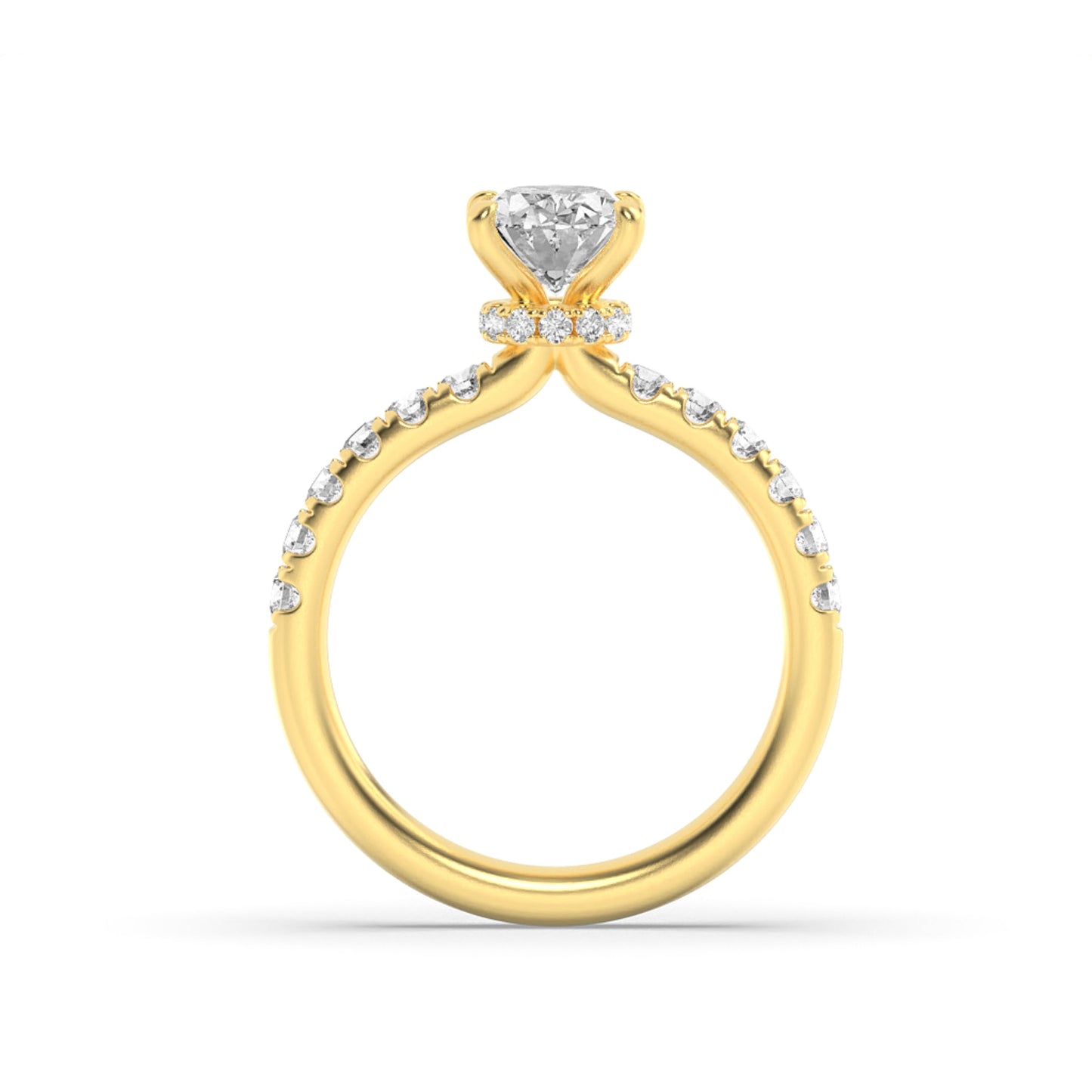 2Cttw Oval Shaped Lab Grown Diamond (G/VS) Hidden Halo Accented Ring in 14K Gold