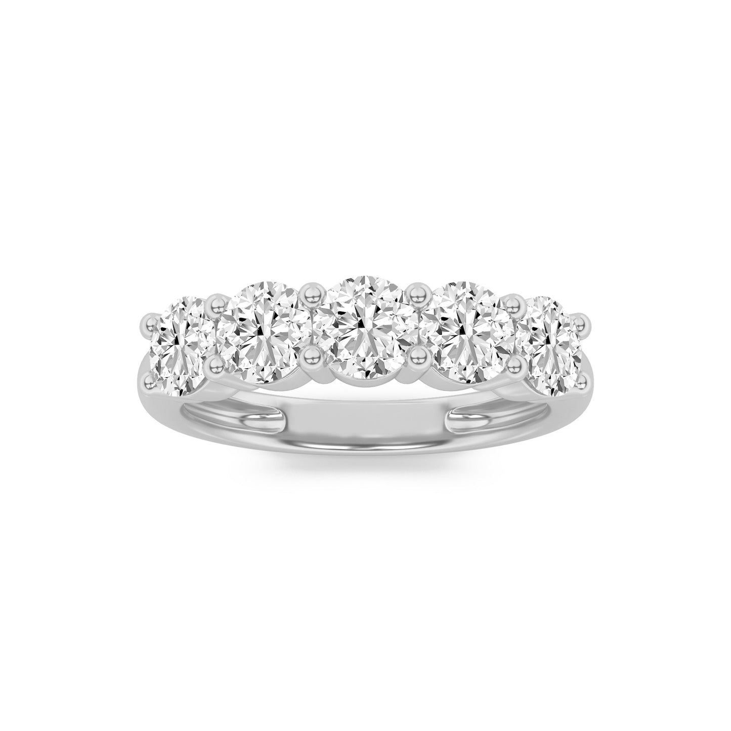 3Cttw Round Shaped Lab Grown Diamond (F/VS) Five Stone Band Ring in 14K White Gold