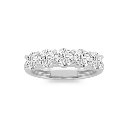 3Cttw Round Shaped Lab Grown Diamond (F/VS) Five Stone Band Ring in 14K White Gold
