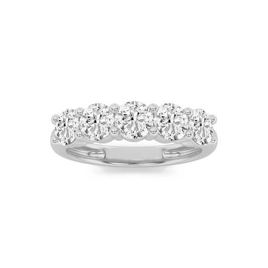 3Cttw Round Shaped Lab Grown Diamond (F/VS) Five Stone Band Ring in 14K White Gold