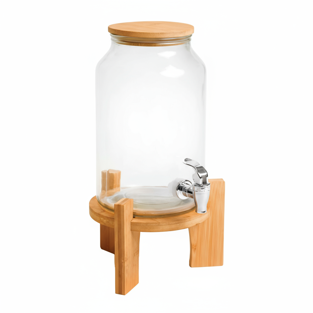 Jay Companies Delray Glass Beverage Dispenser With Bamboo Lid & Stand (4L / 1 Gal)