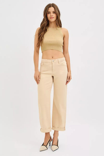 RISEN Tummy Control Mid Rise Ankle Barrel Relaxed Baggy