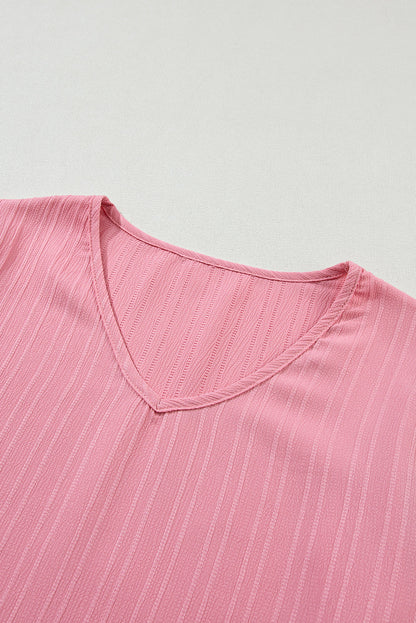 Threaded Pear Capri Ruffled Half Sleeve V Neck Textured Top
