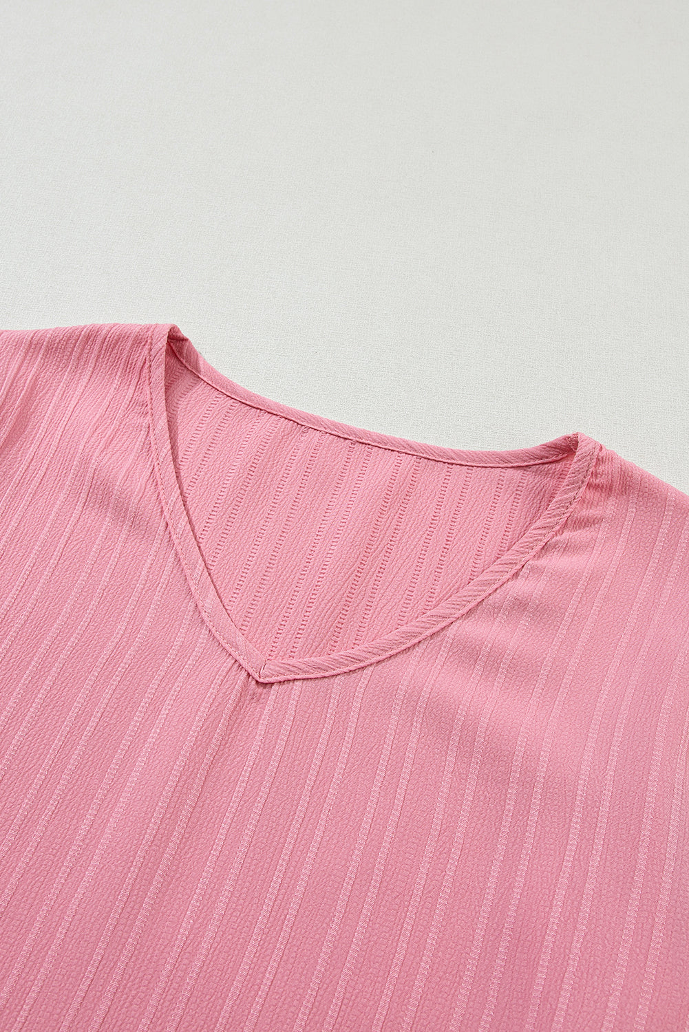 Threaded Pear Capri Ruffled Half Sleeve V Neck Textured Top.