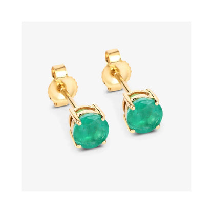 0.72 Ct Round Green Zambian Emerald Prong 10K Stud Earrings
