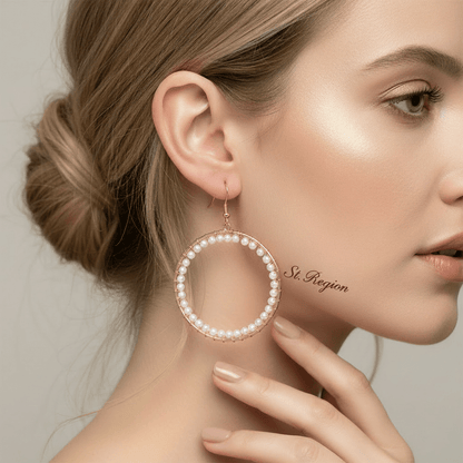 Pearl & Goldtone Beaded Hoop Hook Earrings