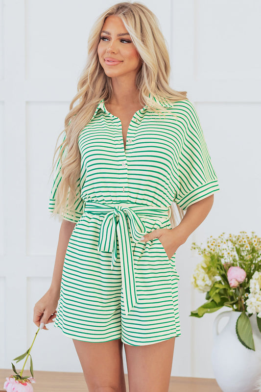 Threaded Pear Annabelle Stripe Buttoned & Tie Romper