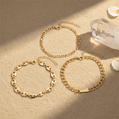 Goldtone Pig-Nose Shape ID Charm Anklet Set