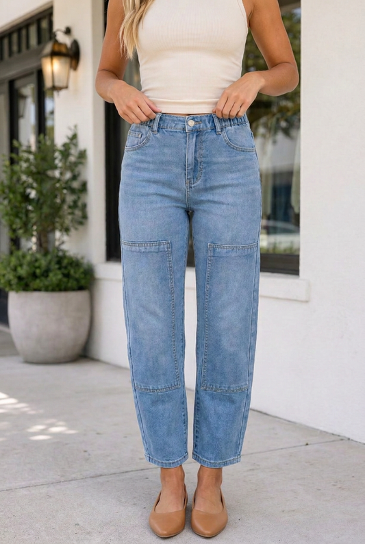 Threaded Pear Emmalynn Detail Solid Color Jeans