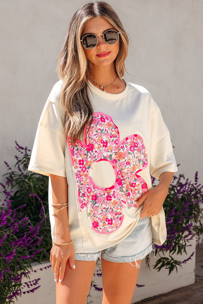 Threaded Pear Poppy Big Flower Oversize Tee