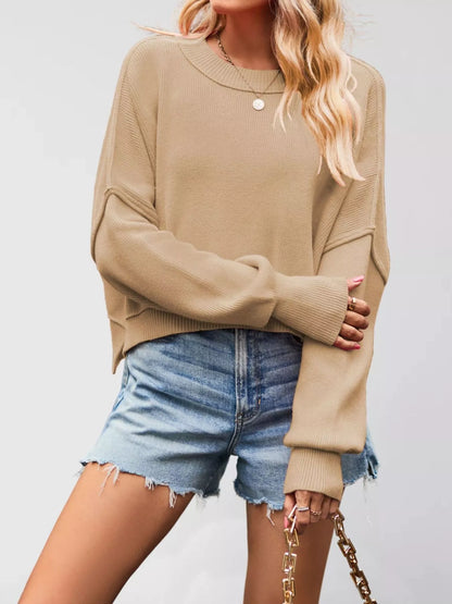 Crew Neck Dropped Shoulder Sweater