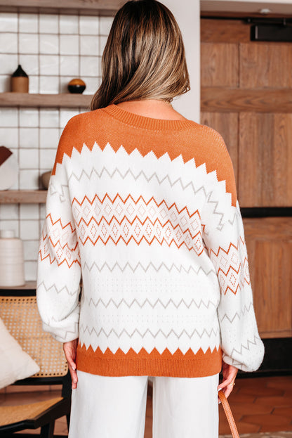 Threaded Pear Daphne Zigzag Knitted Pullover Sweater