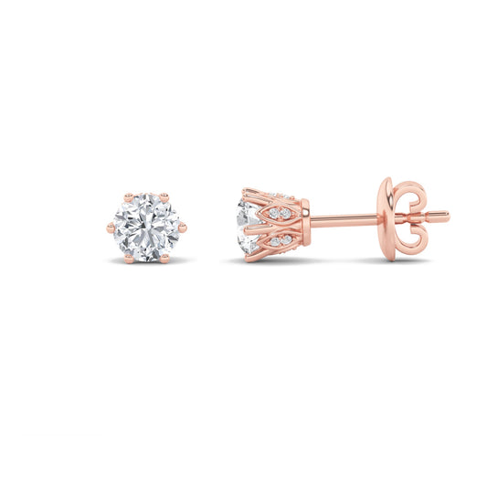 Round Shaped Lab Grown Diamond (F/VS) TulipHead Stud Earrings in 14K Gold