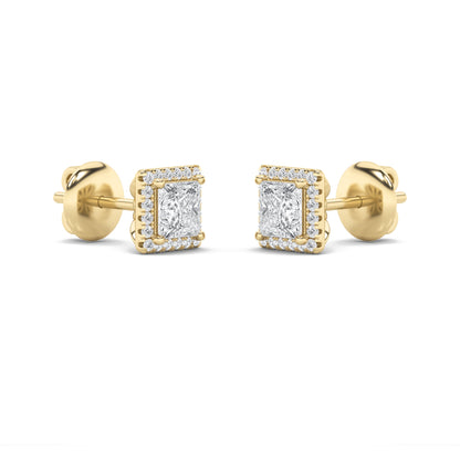 2Cttw Princess Shaped Lab Grown Diamond (F/VS) Halo Stud Earrings in 14K Gold