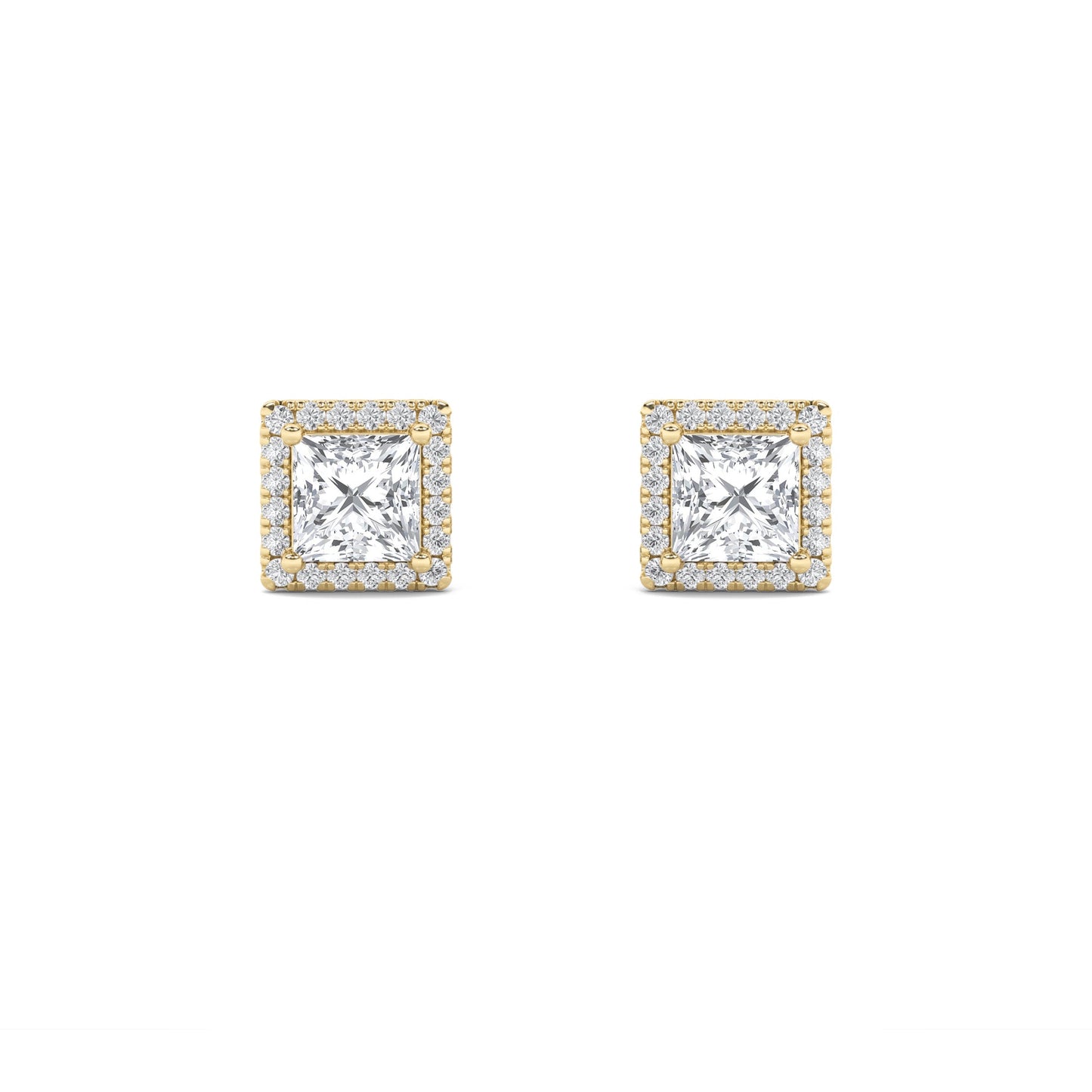 2Cttw Princess Shaped Lab Grown Diamond (F/VS) Halo Stud Earrings in 14K Gold