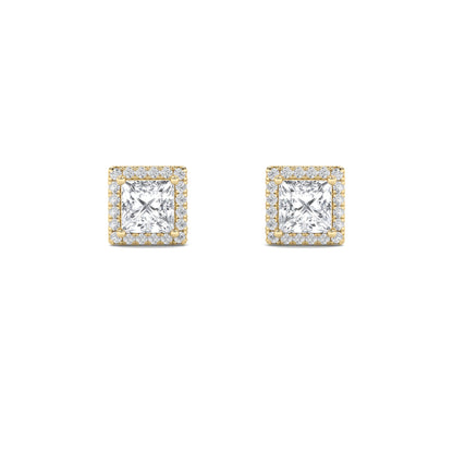 2Cttw Princess Shaped Lab Grown Diamond (F/VS) Halo Stud Earrings in 14K Gold