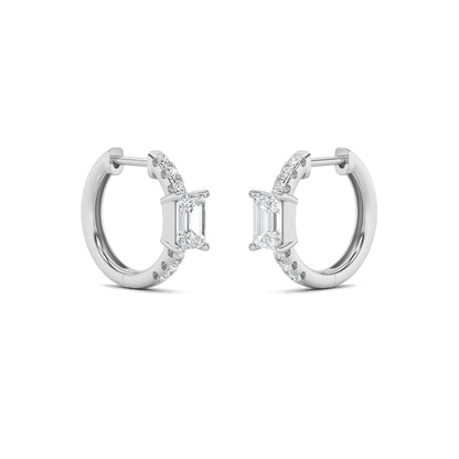 1.5Cttw Emerald Shaped Lab Grown Diamond (F/VS) Solitare Accent Huggie Earrings in 14K Gold