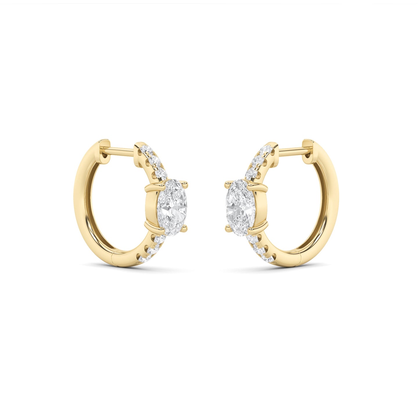 1.5Cttw Oval Shaped Lab Grown Diamond (F/VS) Solitare Accent Huggie Earrings in 14K Gold