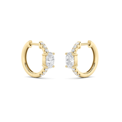 1.5Cttw Oval Shaped Lab Grown Diamond (F/VS) Solitare Accent Huggie Earrings in 14K Gold